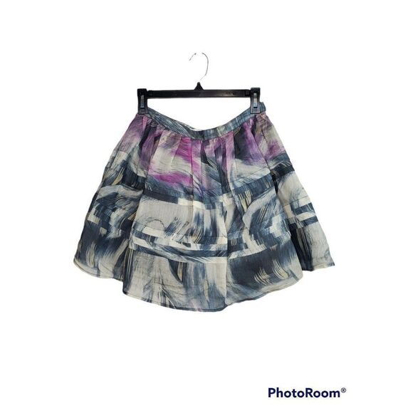 UO Silence + Noise Tiered Ruffle Watercolor Peacock Print Tencel Blend Mini… - Picture 1 of 7
